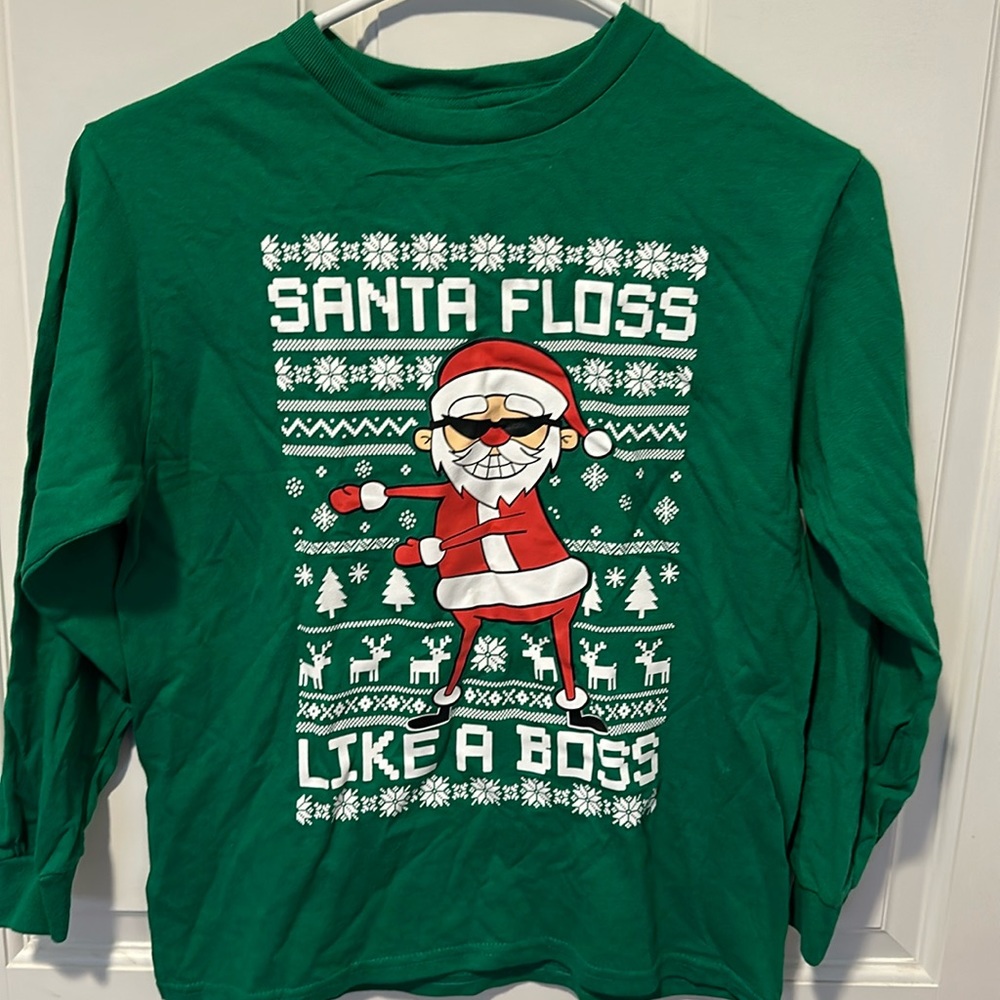 Santa Floss like a boss Long Sleeve Tshirt- Youth small